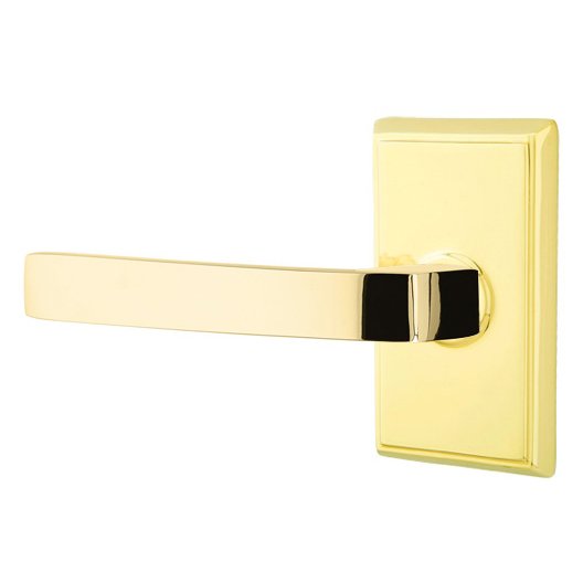 Privacy Breslin Left Handed Lever with Rectangular Rose in Unlacquered Brass