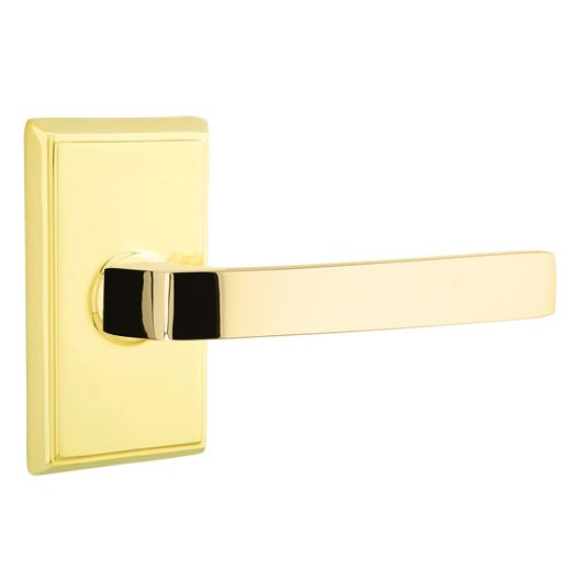 Privacy Breslin Right Handed Lever with Rectangular Rose in Unlacquered Brass