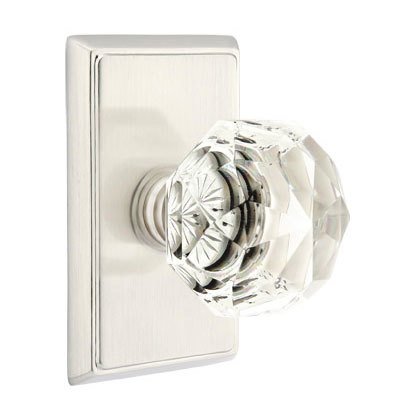 Diamond Privacy Door Knob with Rectangular Rose and Concealed Screws in Satin Nickel