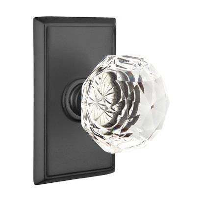 Diamond Privacy Door Knob with Rectangular Rose in Flat Black