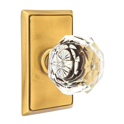 Diamond Privacy Door Knob with Rectangular Rose and Concealed Screws in French Antique Brass