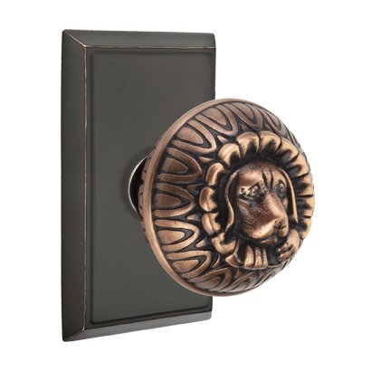 Privacy Dog Knob With Rectangular Rose in Oil Rubbed Bronze