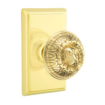 Privacy Dog Knob With Rectangular Rose in Unlacquered Brass