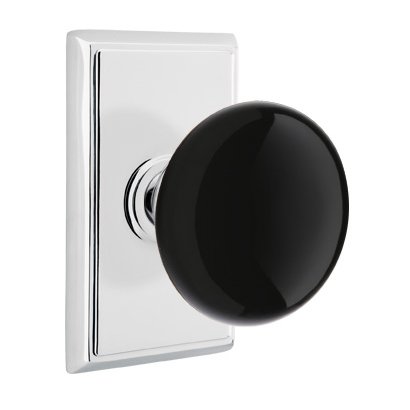 Privacy Ebony Knob And Rectangular Rosette With Concealed Screws in Polished Chrome