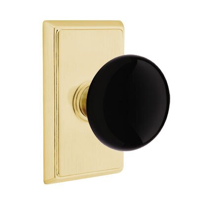 Privacy Ebony Knob And Rectangular Rosette With Concealed Screws in Satin Brass