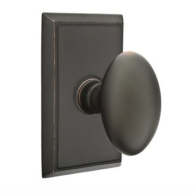 Privacy Egg Door Knob With Rectangular Rose in Oil Rubbed Bronze