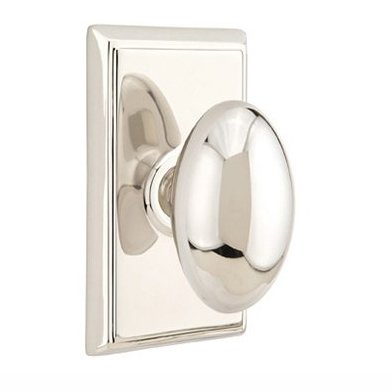 Privacy Egg Door Knob With Rectangular Rose in Polished Nickel