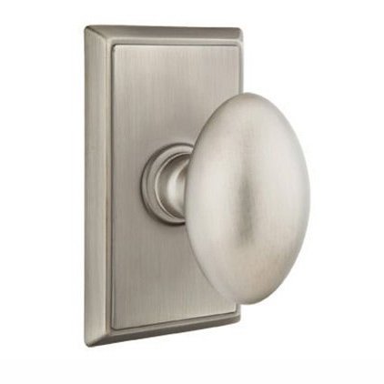 Privacy Egg Door Knob With Rectangular Rose in Pewter