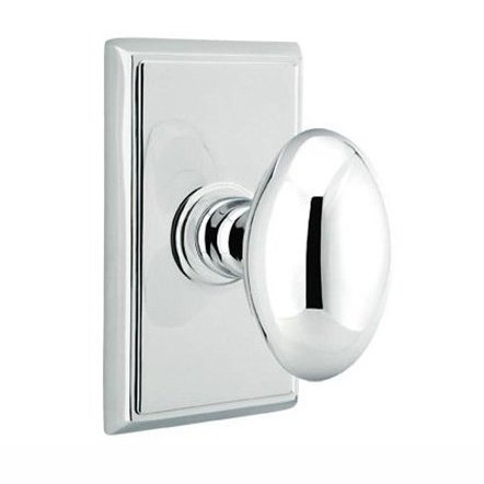 Privacy Egg Door Knob With Rectangular Rose in Polished Chrome