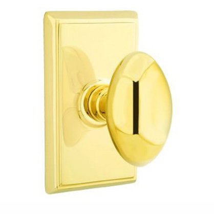 Privacy Egg Door Knob With Rectangular Rose in Unlacquered Brass