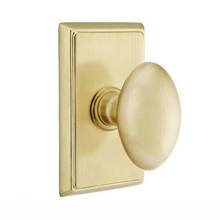Privacy Egg Door Knob With Rectangular Rose in Satin Brass