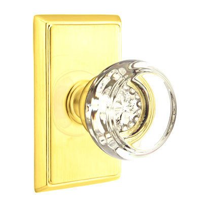 Georgetown Privacy Door Knob with Rectangular Rose and Concealed Screws in Unlacquered Brass