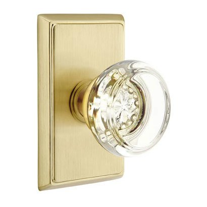 Georgetown Privacy Door Knob with Rectangular Rose and Concealed Screws in Satin Brass