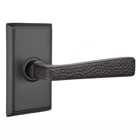 Privacy Hammered Door Lever with Rectangular Rose with Concealed Screws in Flat Black