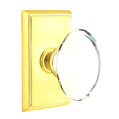 Hampton Privacy Door Knob with Rectangular Rose in Unlacquered Brass