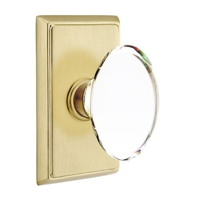 Hampton Privacy Door Knob and Rectangular Rose with Concealed Screws in Satin Brass