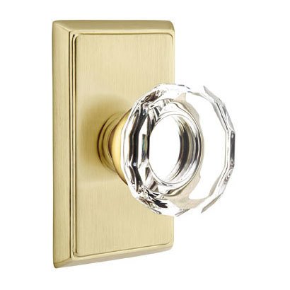 Lowell Privacy Door Knob with Rectangular Rose in Satin Brass
