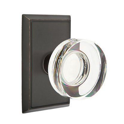 Modern Disc Glass Privacy Door Knob and Rectangular Rose with Concealed Screws in Oil Rubbed Bronze