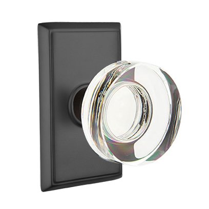 Modern Disc Glass Privacy Door Knob and Rectangular Rose with Concealed Screws in Flat Black