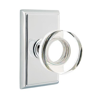 Modern Disc Glass Privacy Door Knob and Rectangular Rose with Concealed Screws in Polished Chrome