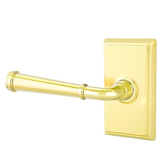 Privacy Left Handed Merrimack Lever With Rectangular Rose in Polished Brass