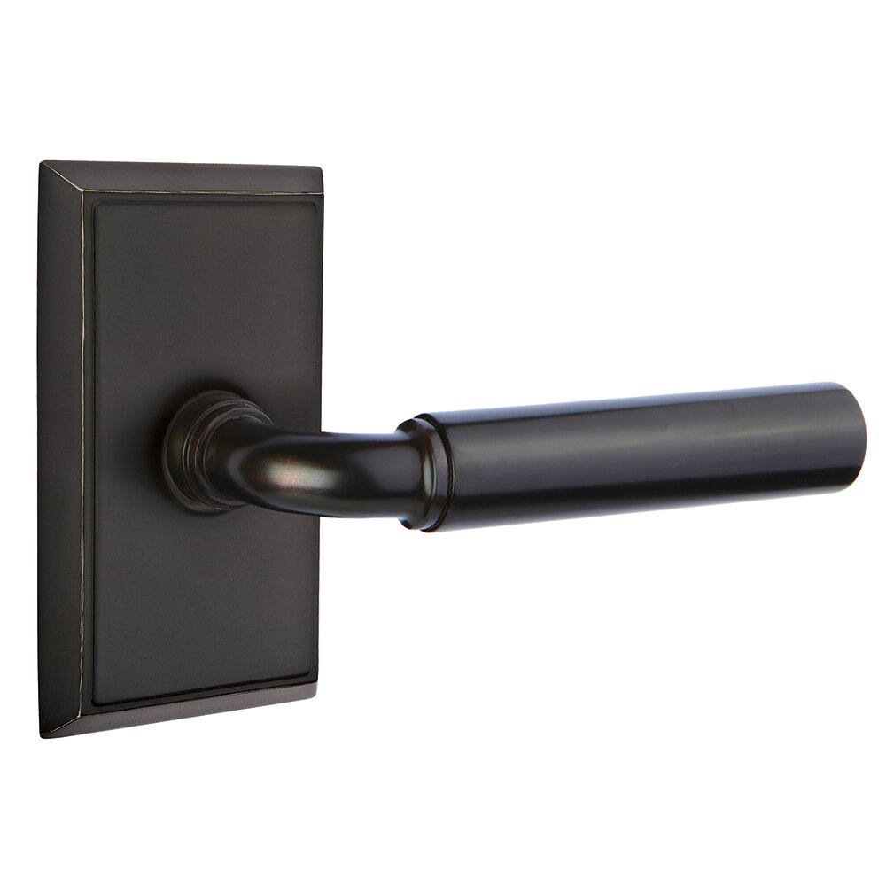 Privacy Right Handed Manning Door Lever With Concealed Screws Rectangular Rose in Oil Rubbed Bronze