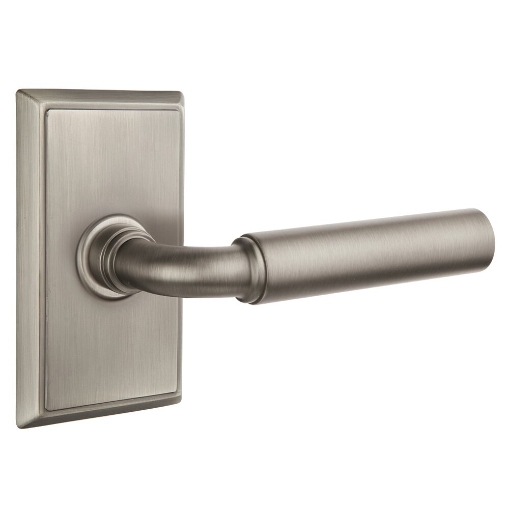 Privacy Right Handed Manning Door Lever With Rectangular Rose in Pewter