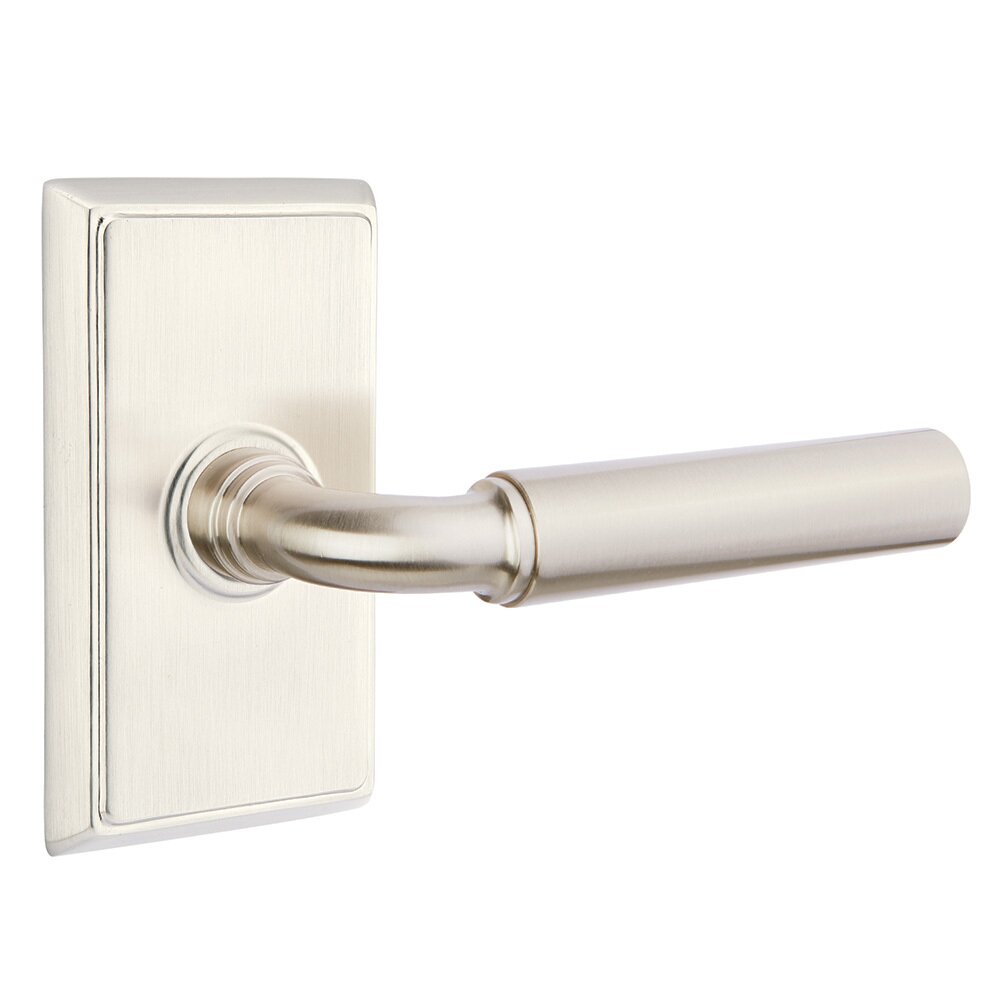 Privacy Right Handed Manning Door Lever With Rectangular Rose in Satin Nickel