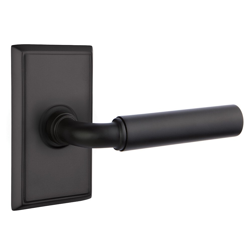 Privacy Right Handed Manning Door Lever With Rectangular Rose in Flat Black