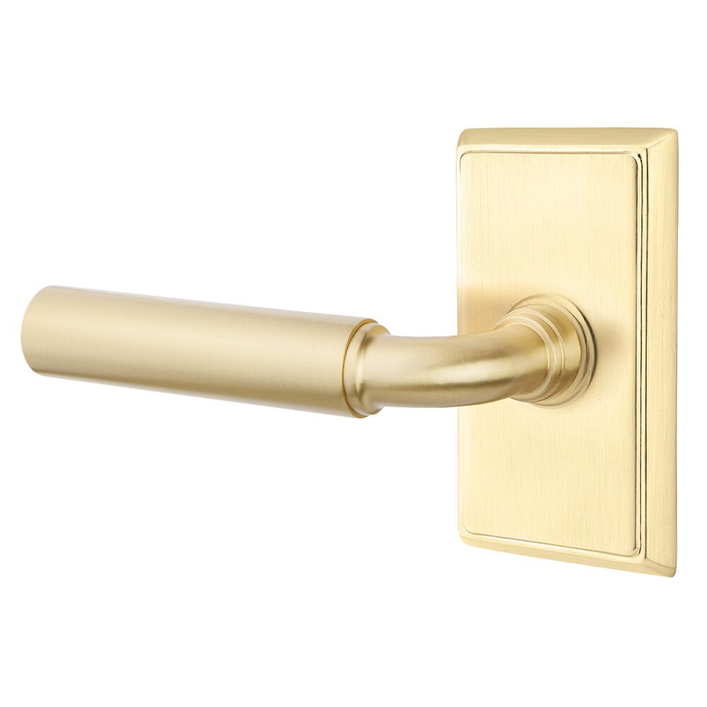 Privacy Left Handed Manning Door Lever With Rectangular Rose in Satin Brass