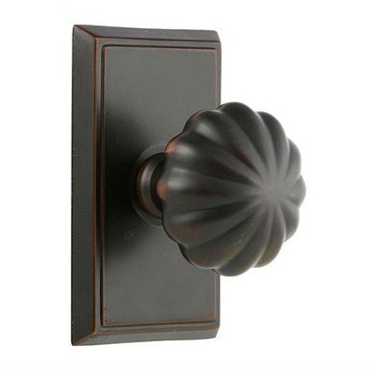 Privacy Melon Door Knob With Rectangular Rose in Oil Rubbed Bronze