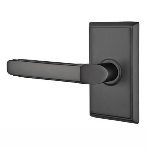 Privacy Left Handed Milano Door Lever With Rectangular Rose in Flat Black