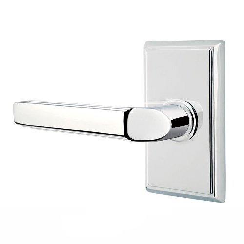 Privacy Left Handed Milano Door Lever With Rectangular Rose in Polished Chrome