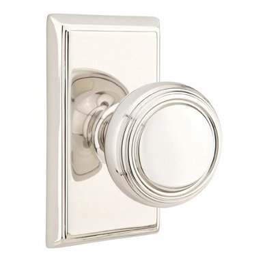 Privacy Norwich Door Knob With Rectangular Rose in Polished Nickel