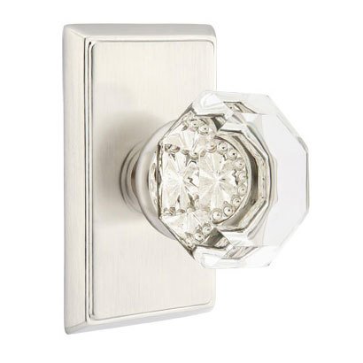 Old Town Privacy Door Knob with Rectangular Rose in Satin Nickel