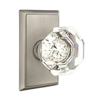 Old Town Privacy Door Knob with Rectangular Rose in Pewter