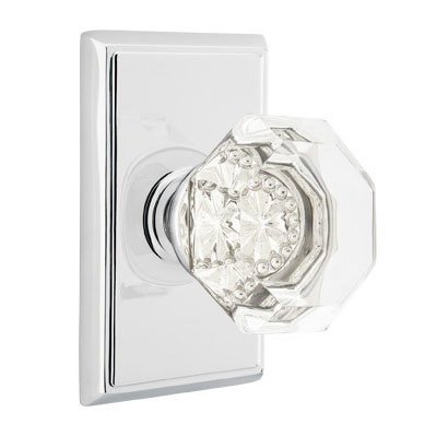 Old Town Privacy Door Knob with Rectangular Rose in Polished Chrome