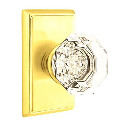 Old Town Privacy Door Knob with Rectangular Rose and Concealed Screws in Unlacquered Brass