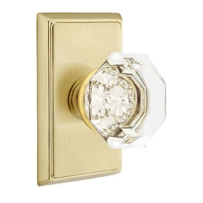 Old Town Privacy Door Knob with Rectangular Rose and Concealed Screws in Satin Brass