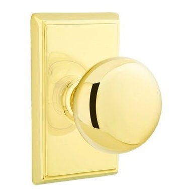 Privacy Providence Door Knob With Rectangular Rose in Unlacquered Brass