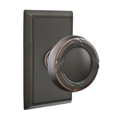 Privacy Ribbon & Reed Knob With Rectangular Rose in Oil Rubbed Bronze