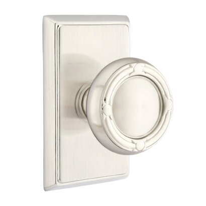 Privacy Ribbon & Reed Knob With Rectangular Rose in Satin Nickel