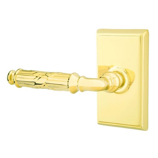 Privacy Left Handed Ribbon & Reed Lever With Rectangular Rose in Polished Brass