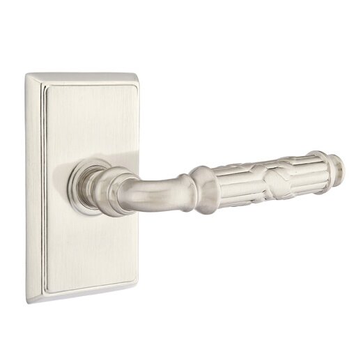 Privacy Right Handed Ribbon & Reed Lever With Rectangular Rose in Satin Nickel