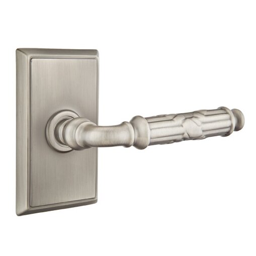 Privacy Right Handed Ribbon & Reed Lever With Rectangular Rose in Pewter