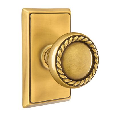 Privacy Rope Knob With Rectangular Rose in French Antique Brass
