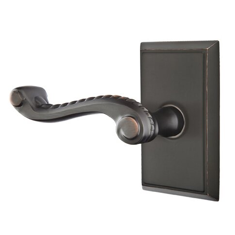 Privacy Left Handed Rope Lever With Rectangular Rose in Oil Rubbed Bronze