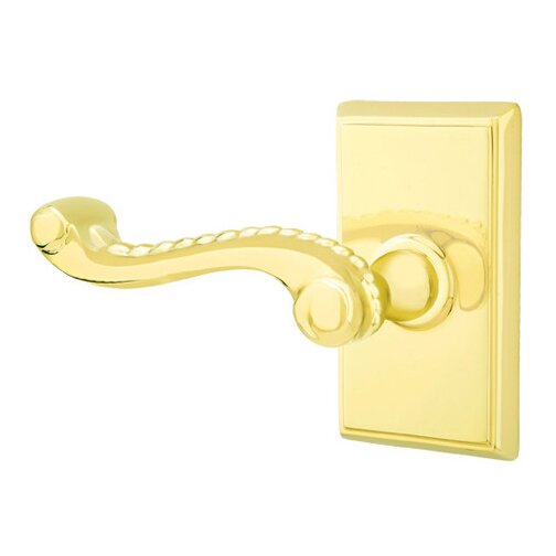 Privacy Left Handed Rope Lever With Rectangular Rose in Polished Brass