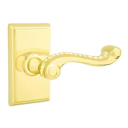 Privacy Right Handed Rope Lever With Rectangular Rose in Unlacquered Brass