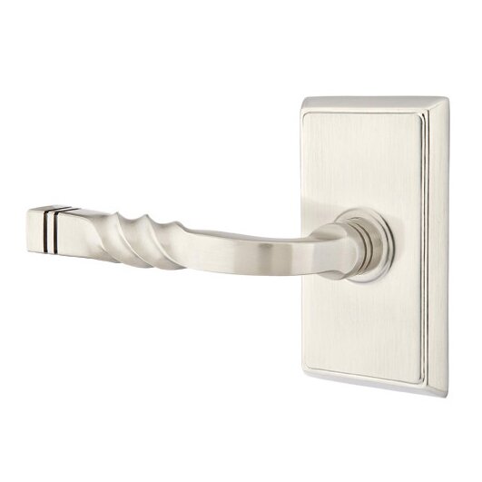 Privacy Left Handed Sante Fe Lever With Rectangular Rose in Satin Nickel